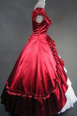 Red/White Cotton Square Collar Cap Sleeves Floor Length Pleats Bowknot Cardigan Victorian Gothic Lolita Dress - Product - 2