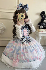 Dark Blue [Candy Mary Cat] Printed Ruffled Embroidered Bow Lace Sweet Lolita Jsk Dress - Product - 2