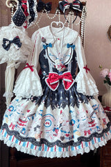 Black [Mystery Rabbit Tea Party] Sleeveless Print Ruffle Bowknot Lace Sweet Lolita Jsk Dress - Product - 4