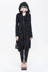 Black Ragged Horn Sleeves Womens Punk Long Coat - Product - 7