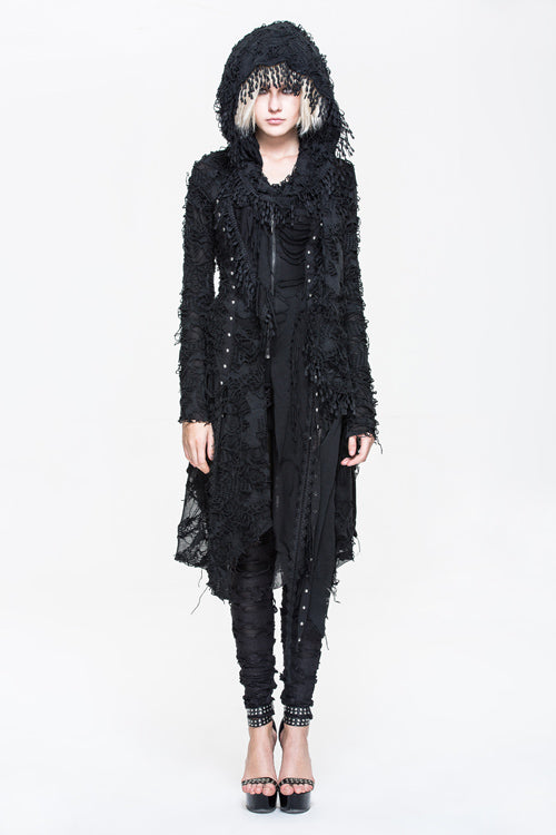 Black Ragged Horn Sleeves Womens Punk Long Coat - Product - 7
