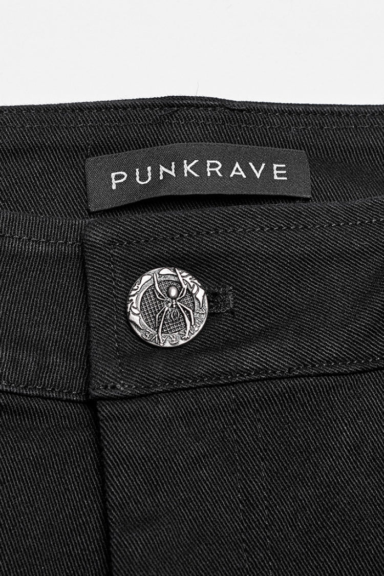 Black Stitching Spider Mesh Ripped Men's Punk Pants - Product - 7