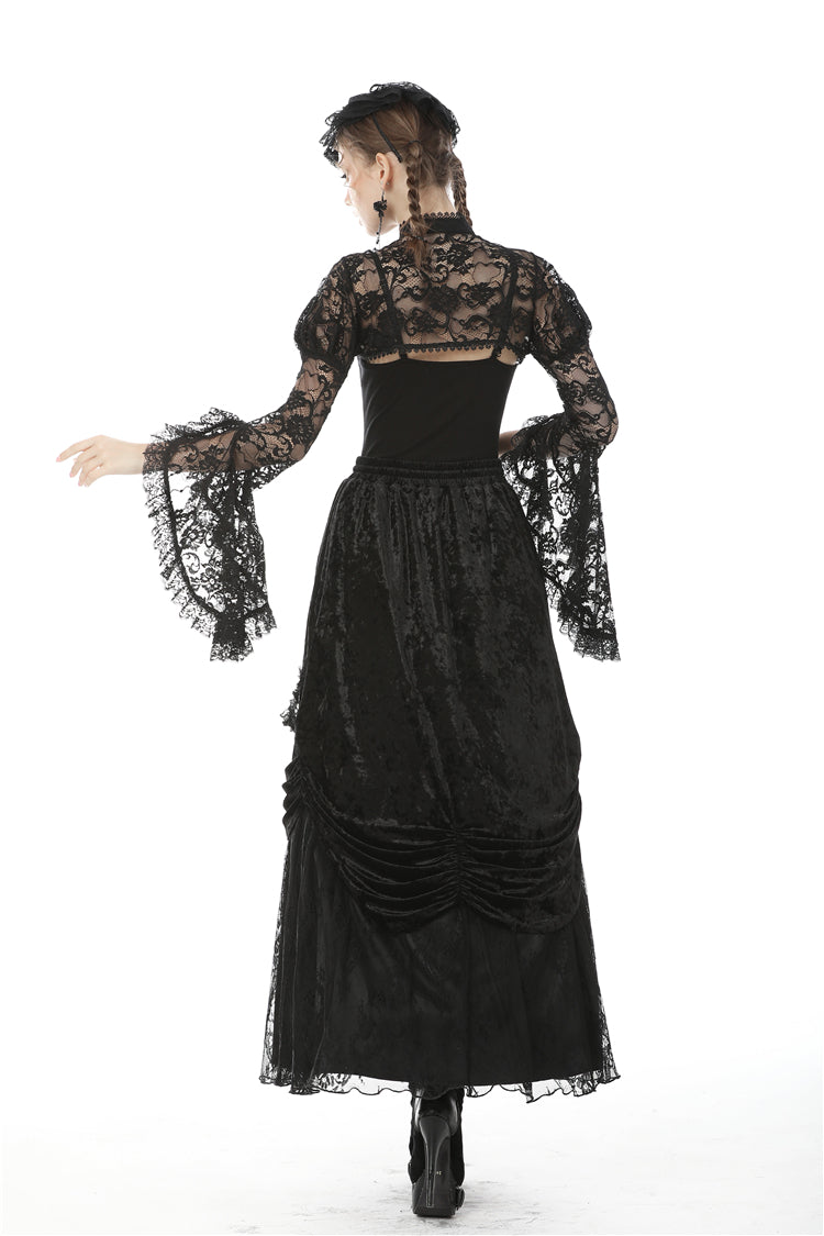 Black Long Puff Sleeves Sheer Floral Lace Lace-Up Women's Gothic Cape - Product - 4