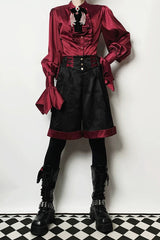 Black/Red [Moonlit Return] Jacquard Printed Lace-Up Gothic Elegant Ouji Lolita (Blouse/Pants/Shorts/Vest) - Product - 5