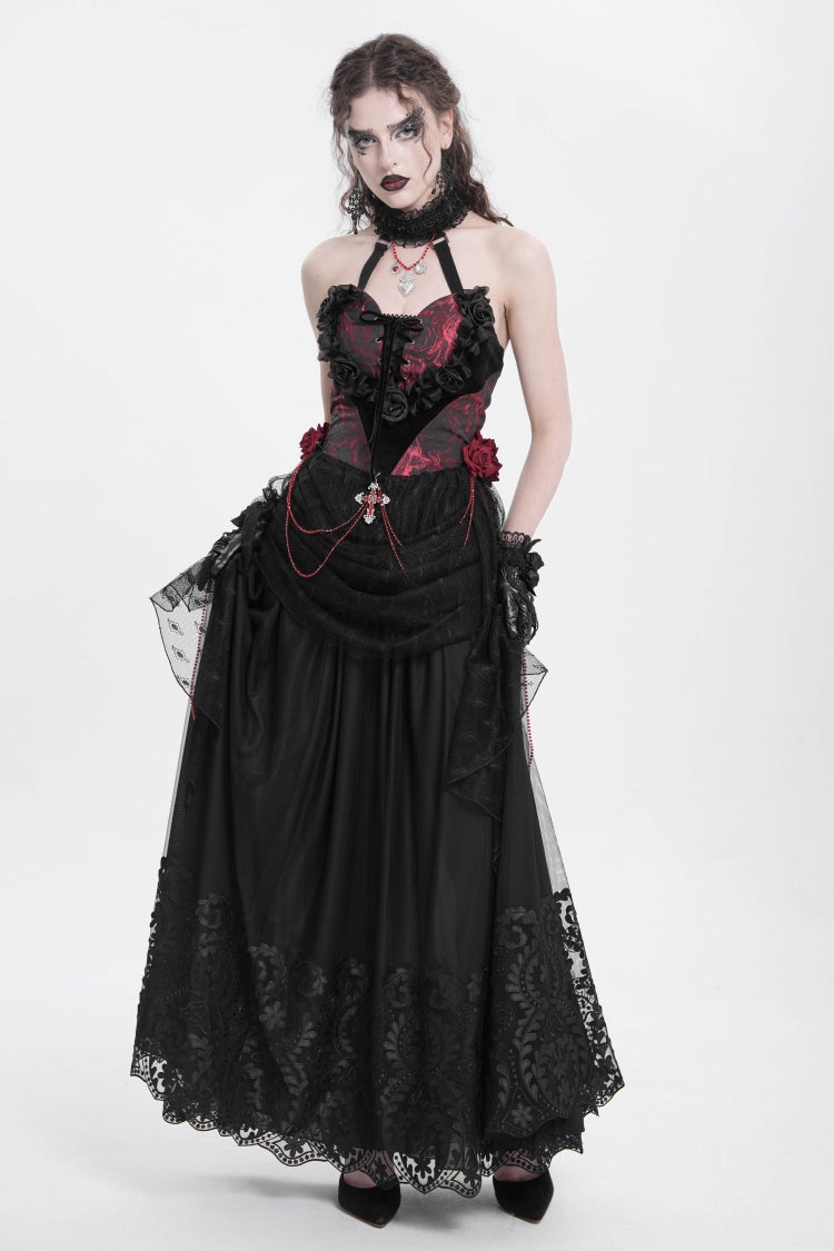 Black Stitching Floral Mesh Women's Gothic Skirt - Product - 10