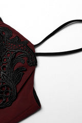 Black/Red Floral Embroidery Lace-Up Women's Gothic Slip Dress - Product - 7