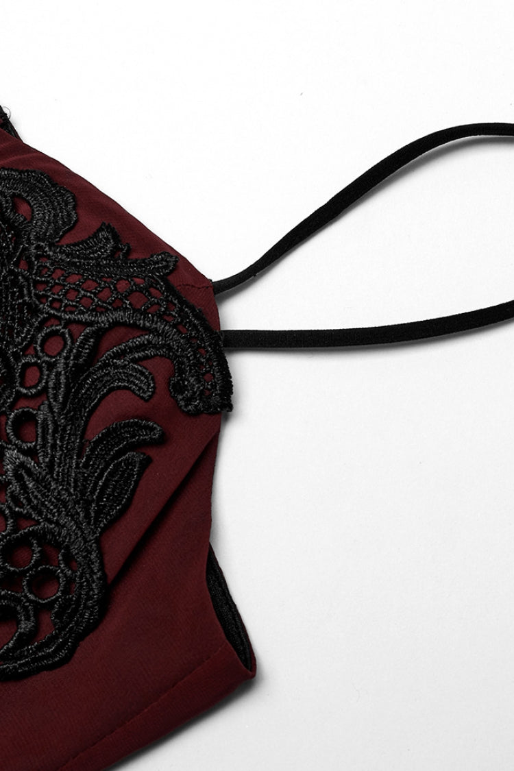 Black/Red Floral Embroidery Lace-Up Women's Gothic Slip Dress - Product - 7