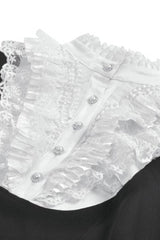 Black/White Short Puff Sleeves Lace Ruffled Stand Collar Women's Gothic Royal Blouse - Product - 13