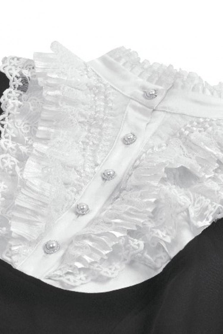 Black/White Short Puff Sleeves Lace Ruffled Stand Collar Women's Gothic Royal Blouse - Product - 13