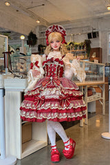 Red [Crown of Gems] Triple-Layered Ruffle Bowknot Lace Sweet Gorgeous Lolita Jsk Dress - Product - 6