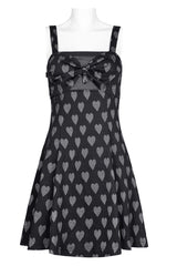 Black/Grey Heart Print Pattern Suspender Hollow Mesh Metal PU Buckle Bow Design Sleeveless Women's Punk Dress - Product - 5