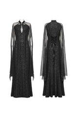 Black Cheongsam Collar Chiffon Stitching Ripped Women's Gothic Dress - Product - 5