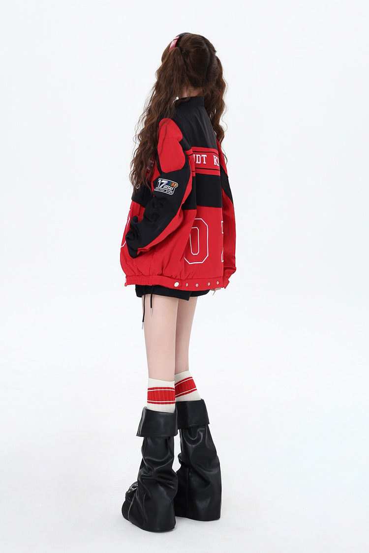 [Biker Girl] Long Sleeves Print Embroidery Zipper Detachable Jirai Kei Coat 3 Colors - Product - 7