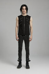 Black Spliced Slim Mesh Eyelet Men's Punk Vest - Product - 2
