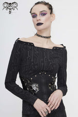 Black Patchwork Lace-Up Slim Fit Studded Zippered Women's Gothic Cool Accessory Corset Belt - Black - 1