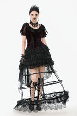 Black Ruffled Doll Collar Short Puff Sleeves Lace-Up Women's Gothic Princess Velvet Cape - Product - 6