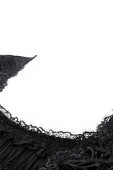 Black Square Collar Long Flared Sleeves Multi-Layered Lace Trim Lace-Up Women's Gothic Velvet Dress - Product - 13