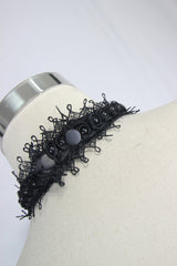 Black Lace Jacquard Jewel Pins Men's Gothic Tie - Product - 7