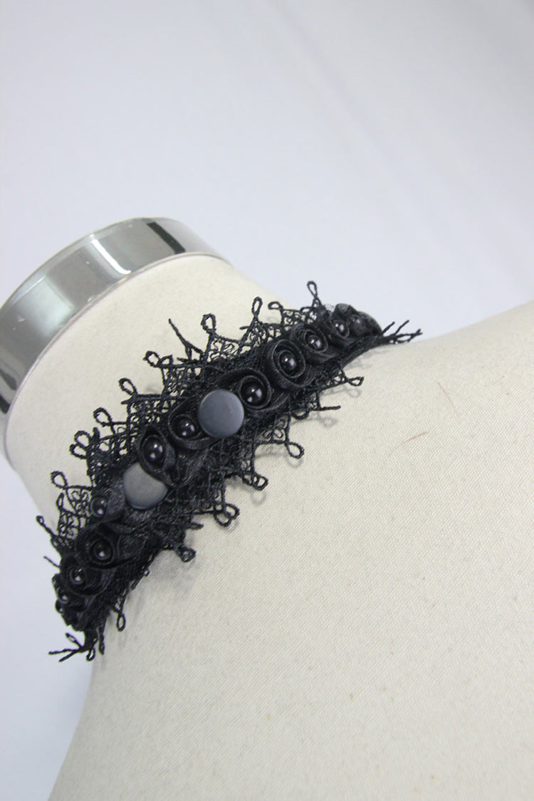 Black Lace Jacquard Jewel Pins Men's Gothic Tie - Product - 7