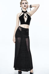 Black Chest Lace Up Dense Velvet Moon Pendant Backless Women's Gothic Vest - Product - 4