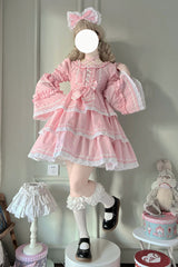 Pink Triple-Layered Detachable Sleeves Bowknot Lace-Up Sweet Lolita Dress - Product - 2