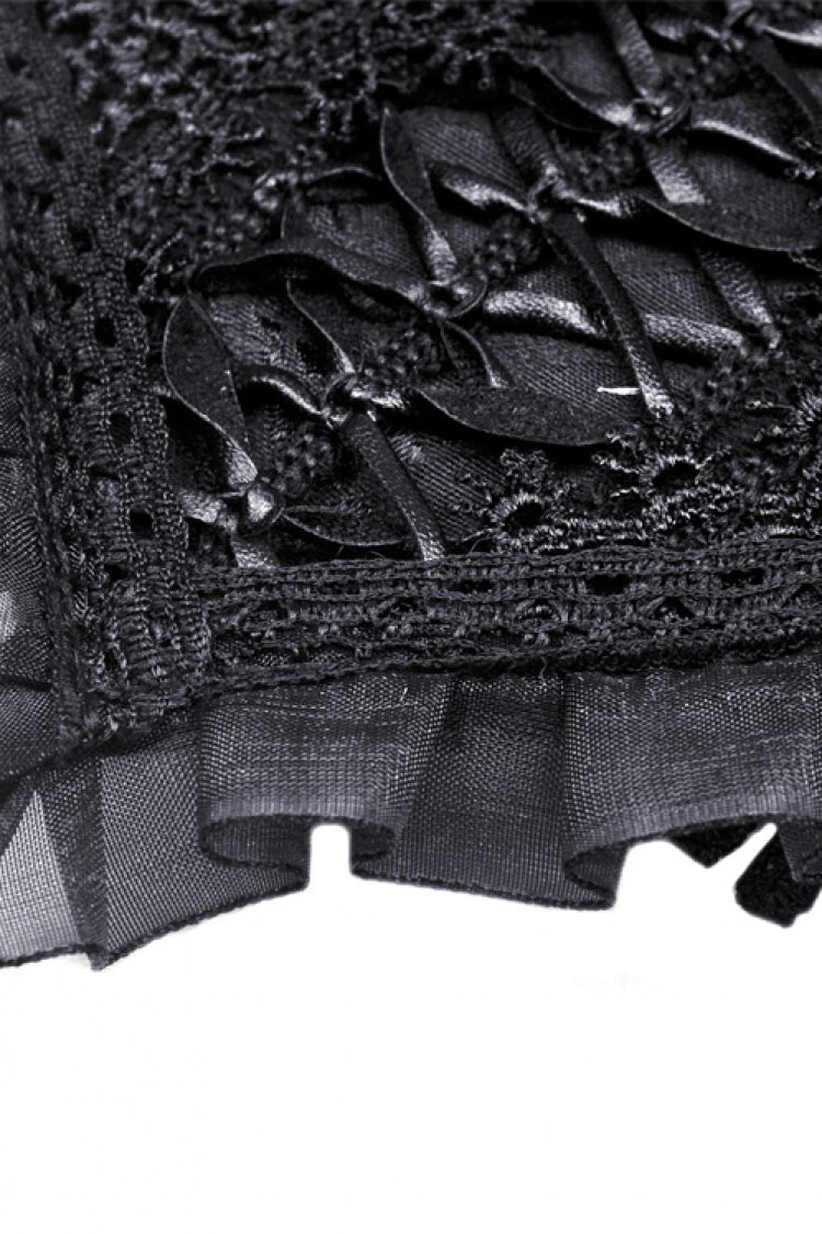 Black Ruffled Floral Embroidered Lace-Up Women's Gothic Corset - Product - 13
