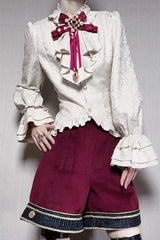 Red [Royal Heir] Embroidery Classic Military Gorgeous Handsome Ouji Lolita Coat Blouse Shorts Set - Product - 11