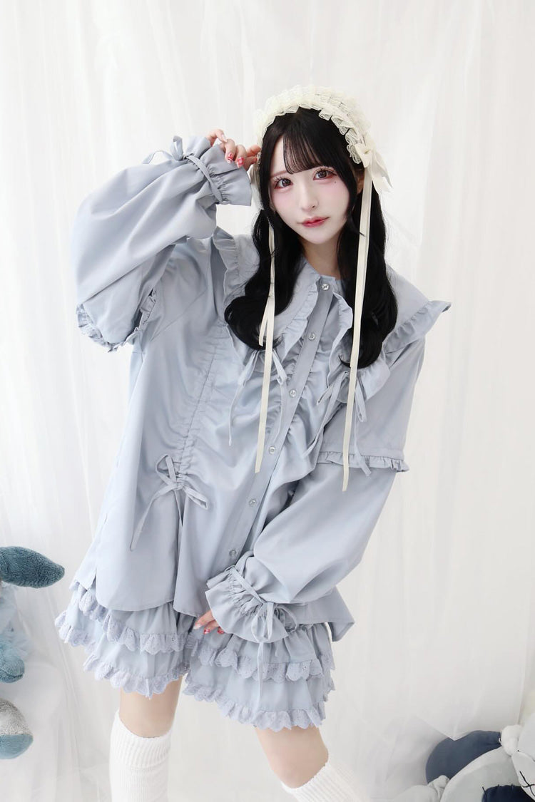 Doll Collar Long Sleeves Ruffle Bowknot Sweet Jirai Kei Japanese Blouse 3 Colors - Product - 3