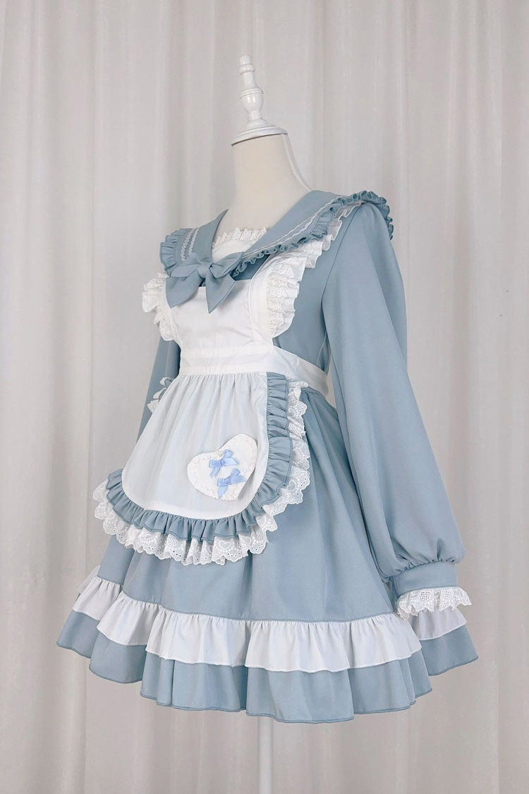 Blue Maid Long Sleeves Ruffle Bowknot Sweet College Style Lolita Dress 2 Colors - Product - 4