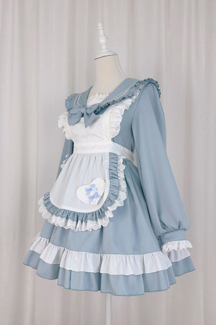 Blue Maid Long Sleeves Ruffle Bowknot Sweet College Style Lolita Dress 2 Colors - Product - 4