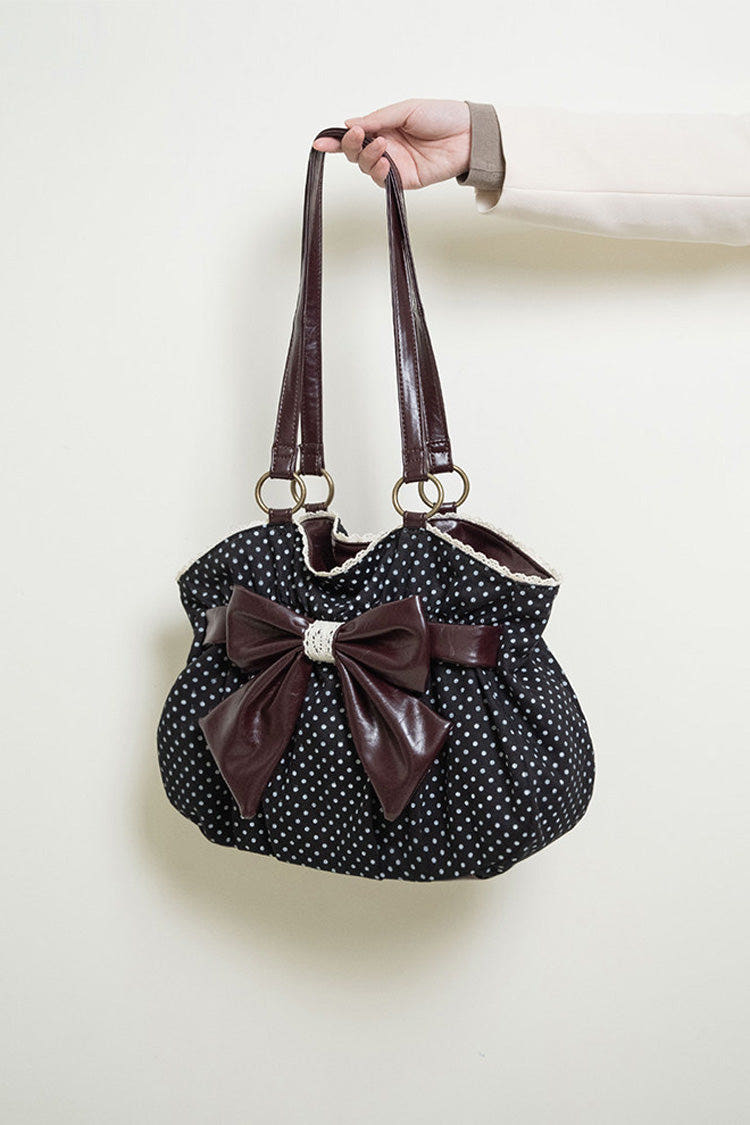 Polka Dot Printed Bow Japanese Vintage Lolita Shoulder Bag 3 Colors - Black - 1