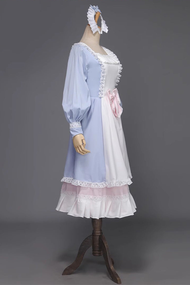 Light Blue Long Sleeves Multi-layer Ruffle Bowknot Sweet Victorian Dress - Product - 3