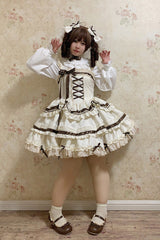 Ivory Chocolate Sleeveless Double-Layered Ruffle Bowknot Sweet Plus Size Lolita Jsk Dress - Product - 7