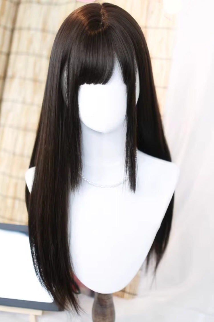 Black Tea Brown Kawaii Anime-Style Long Straight Twin-Tails Sweet Lolita Wig - Product - 3