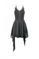 Black V Collar Lace Embroidered Asymmetric Women's Gothic Slip Dress - Product - 3