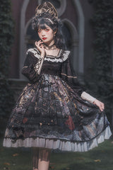 Black Long Sleeves Mist Print Classic Lolita OP Dress - Product - 5