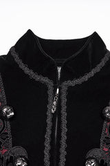 Black/Red Stand Collar Long Sleeves Floral Jacquard Bouble-breasted Zipper Men's Gothic Coat - Product - 5