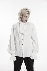 White Stand Collar Long Puff Sleeves Jacquard Detachable Tie Men's Gorgeous Shirt - Product - 8