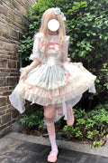Green Camellia Love Sleeveless Triple-Layered Ruffle Bowknot Lace Sweet Princess (Dress Only) front view