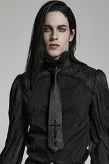 Black Cross Spike Print Embroidery Men's Gothic Tie - Product - 2