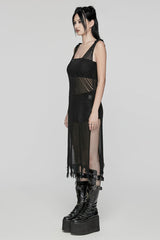 Black V Collar Sleeveless Plunging Mesh Women's Gothic Dress - Product - 2