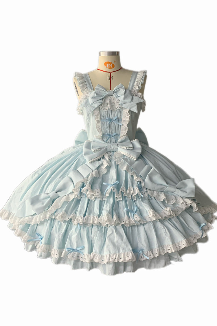[Grisha] Sleeveless Triple-Layered Ruffle Cardigan Bowknot Lace Sweet Plus Size Lolita Jsk Dress 3 Colors - Product - 4