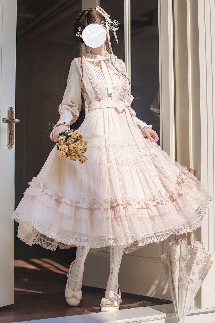 Ivory Sleeveless Ruffle Lace Sweet Japanese Elegant Lolita Jumper Dress - Product - 2
