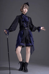 Black/Blue Evil Twins Ouji Prince Handsome Lolita Vest Shirt Shorts Set - Product - 8