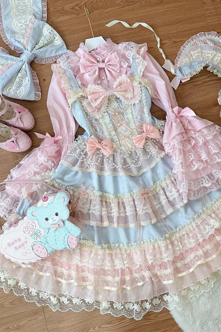 Blue [Star Love Song] Ruffle Hanayome Bowknot Lace Sweet Lolita Jsk Dress - Product - 6