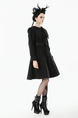 Black Floral Embroidered Peter Pan Collar Long Sleeves Bowknot Women's Gothic Coat - Product - 9