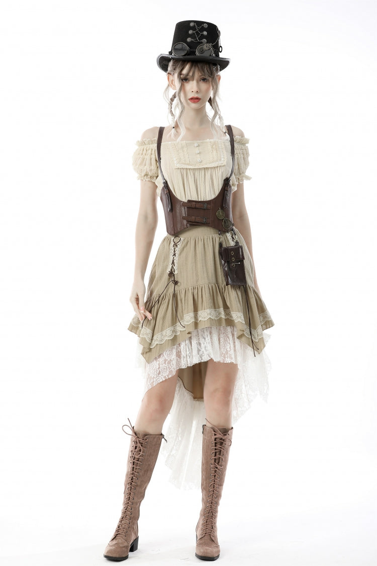 White/Yellow Women's Steampunk Victorian Lace Multi-Layered Dovetail Ruffled Skirt - Product - 6