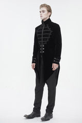 Black Stand Collar Lace Splice Swallow Tailed Men's Gothic Coat - Product - 5