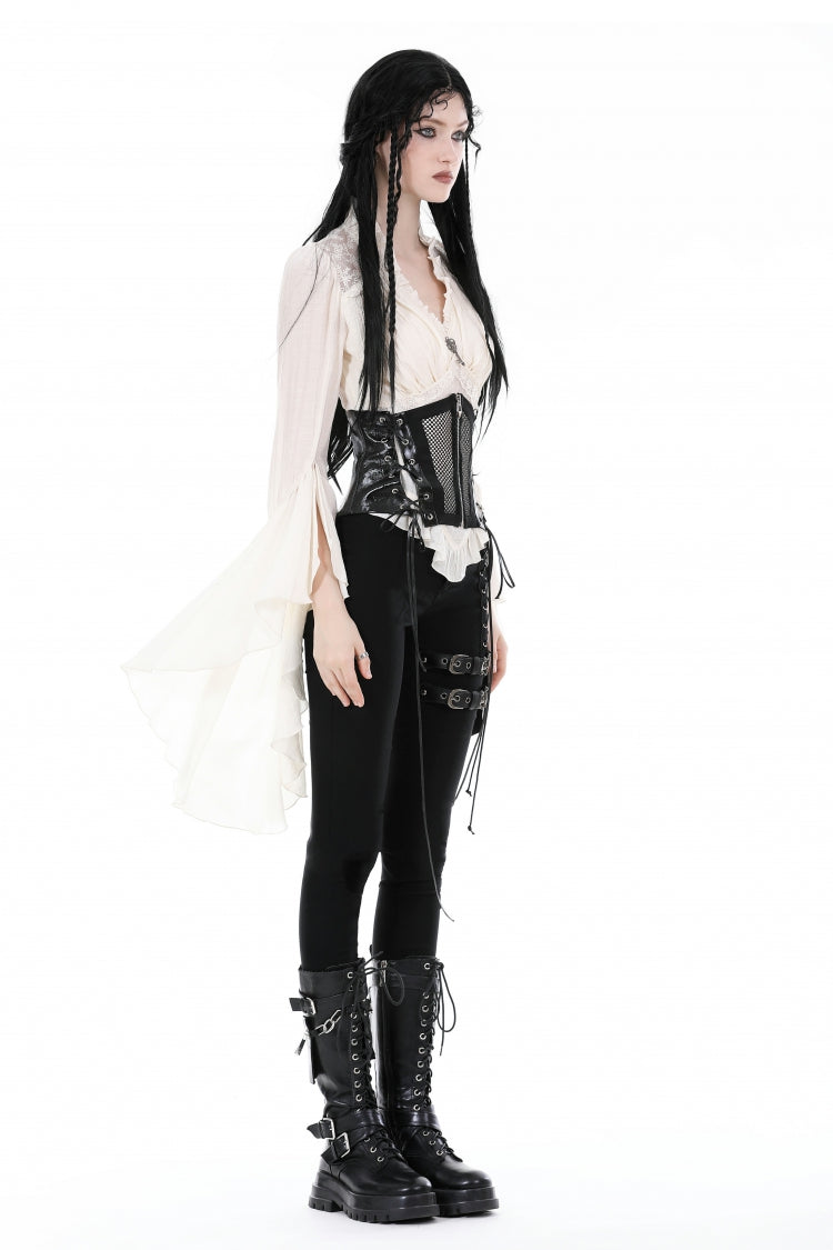 White V Collar Ruffled Long Trumpet Sleeves Women's Steampunk Blouse - Product - 2