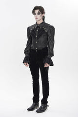 Black Cross Spider Turn-down Collar Long Trumpet Sleeves Printed Lace Men's Gothic Shirt - Product - 3